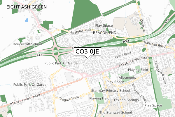CO3 0JE map - small scale - OS Open Zoomstack (Ordnance Survey)