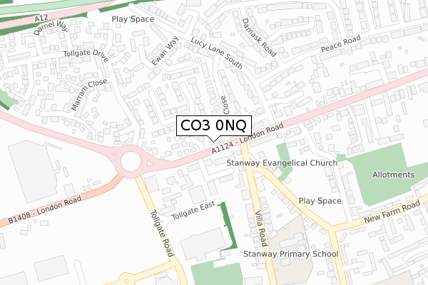 CO3 0NQ map - large scale - OS Open Zoomstack (Ordnance Survey)