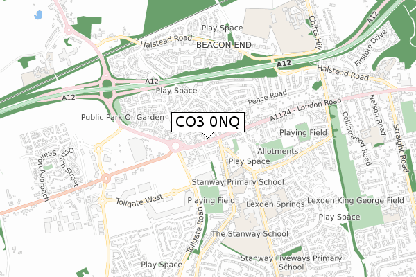 CO3 0NQ map - small scale - OS Open Zoomstack (Ordnance Survey)