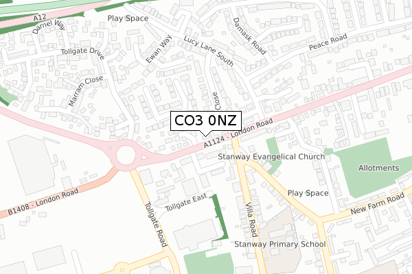 CO3 0NZ map - large scale - OS Open Zoomstack (Ordnance Survey)