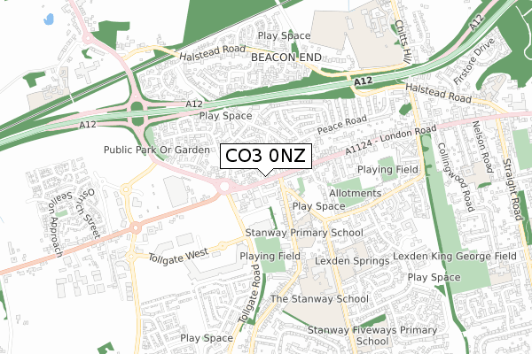 CO3 0NZ map - small scale - OS Open Zoomstack (Ordnance Survey) CO3 0NZ map - small scale - OS Open Zoomstack (Ordnance Survey)