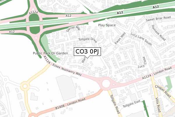 CO3 0PJ map - large scale - OS Open Zoomstack (Ordnance Survey)