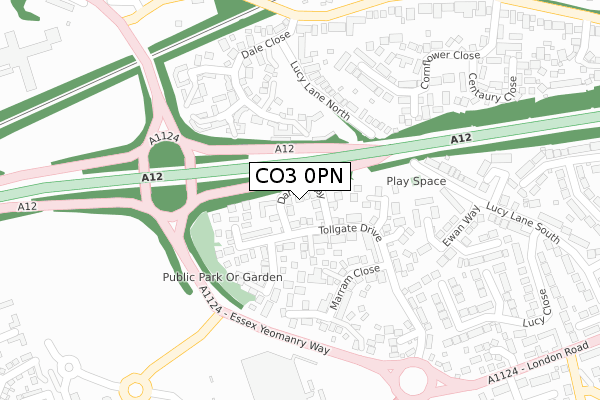 CO3 0PN map - large scale - OS Open Zoomstack (Ordnance Survey)