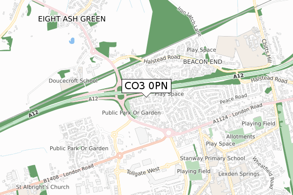 CO3 0PN map - small scale - OS Open Zoomstack (Ordnance Survey)