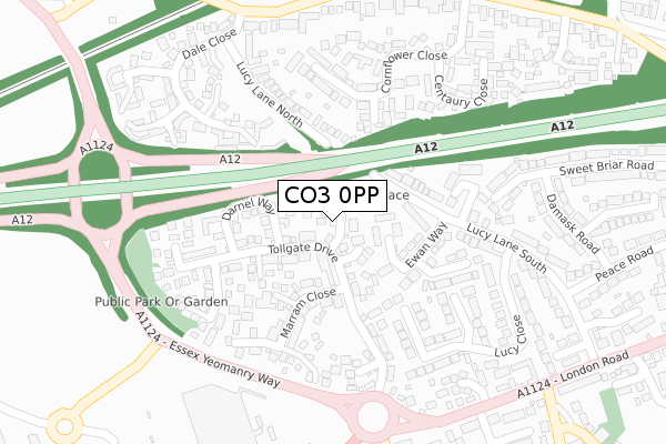 CO3 0PP map - large scale - OS Open Zoomstack (Ordnance Survey)