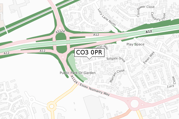 CO3 0PR map - large scale - OS Open Zoomstack (Ordnance Survey)