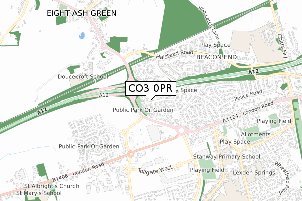 CO3 0PR map - small scale - OS Open Zoomstack (Ordnance Survey)