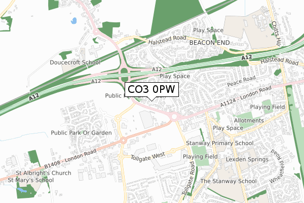 CO3 0PW map - small scale - OS Open Zoomstack (Ordnance Survey)