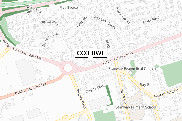 CO3 0WL map - large scale - OS Open Zoomstack (Ordnance Survey)