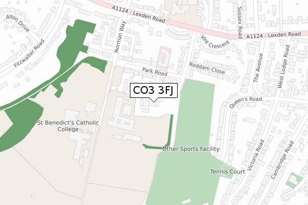 CO3 3FJ map - large scale - OS Open Zoomstack (Ordnance Survey)