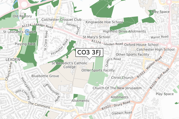 CO3 3FJ map - small scale - OS Open Zoomstack (Ordnance Survey)
