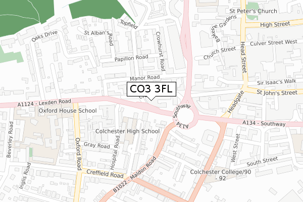 CO3 3FL map - large scale - OS Open Zoomstack (Ordnance Survey)
