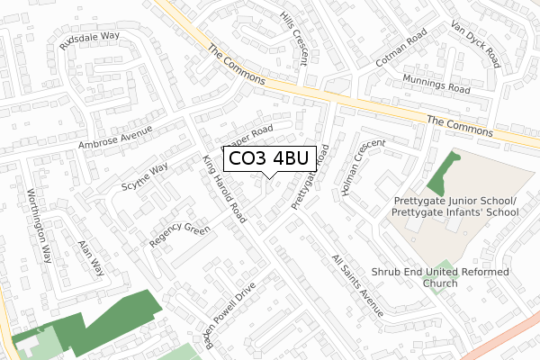 CO3 4BU map - large scale - OS Open Zoomstack (Ordnance Survey)