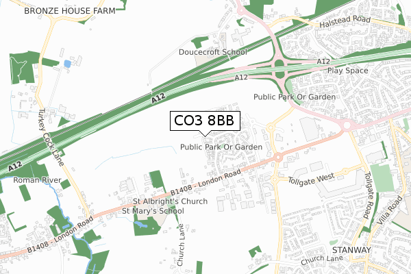 CO3 8BB map - small scale - OS Open Zoomstack (Ordnance Survey)