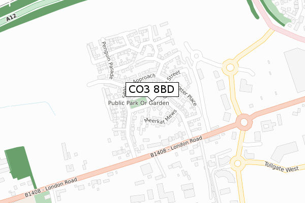CO3 8BD map - large scale - OS Open Zoomstack (Ordnance Survey)