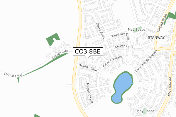 CO3 8BE map - large scale - OS Open Zoomstack (Ordnance Survey)