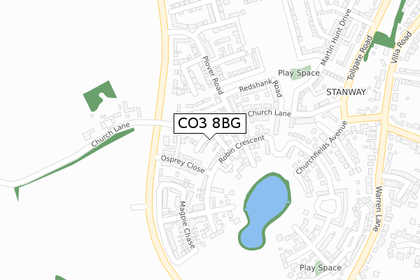 CO3 8BG map - large scale - OS Open Zoomstack (Ordnance Survey)