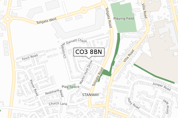 CO3 8BN map - large scale - OS Open Zoomstack (Ordnance Survey)