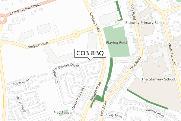 CO3 8BQ map - large scale - OS Open Zoomstack (Ordnance Survey)