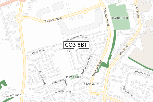 CO3 8BT map - large scale - OS Open Zoomstack (Ordnance Survey)