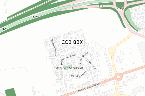 CO3 8BX map - large scale - OS Open Zoomstack (Ordnance Survey)