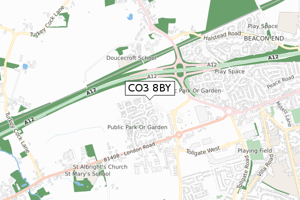CO3 8BY map - small scale - OS Open Zoomstack (Ordnance Survey)