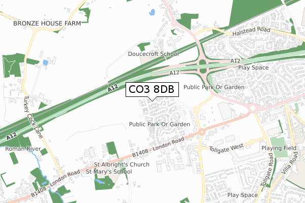 CO3 8DB map - small scale - OS Open Zoomstack (Ordnance Survey)