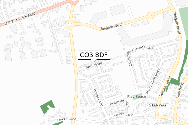CO3 8DF map - large scale - OS Open Zoomstack (Ordnance Survey)
