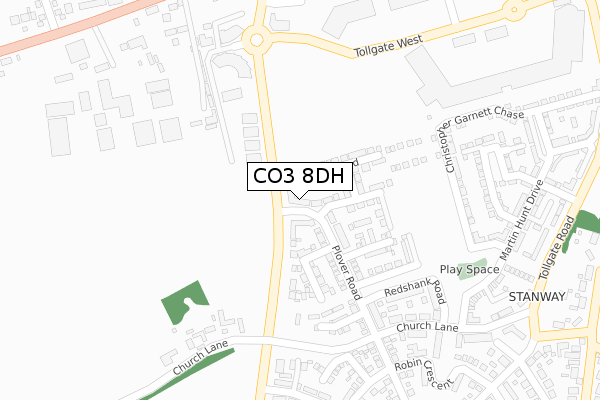 CO3 8DH map - large scale - OS Open Zoomstack (Ordnance Survey)