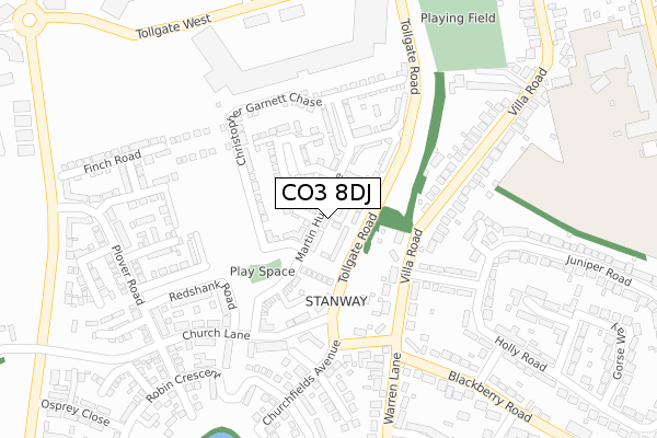 CO3 8DJ map - large scale - OS Open Zoomstack (Ordnance Survey)