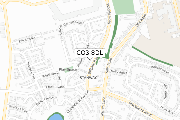 CO3 8DL map - large scale - OS Open Zoomstack (Ordnance Survey)