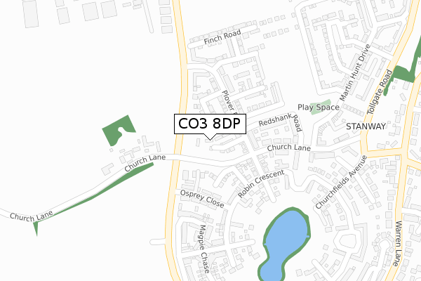 CO3 8DP map - large scale - OS Open Zoomstack (Ordnance Survey)