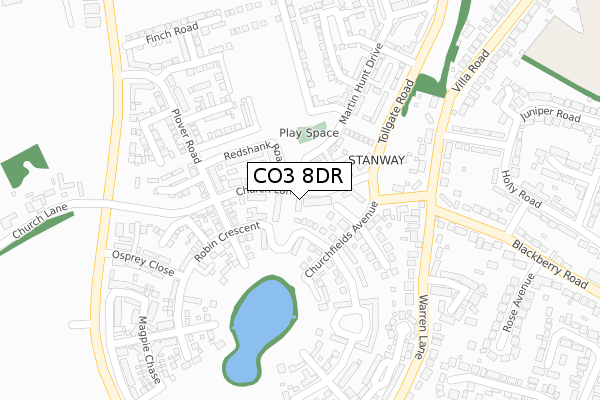 CO3 8DR map - large scale - OS Open Zoomstack (Ordnance Survey)