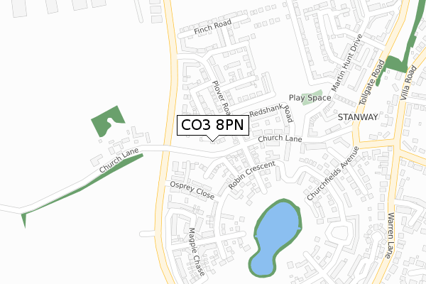 CO3 8PN map - large scale - OS Open Zoomstack (Ordnance Survey)