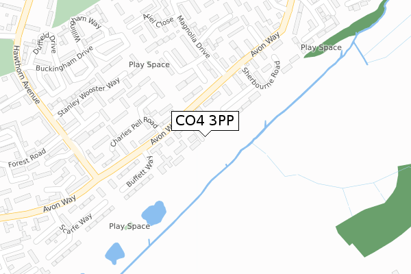 CO4 3PP map - large scale - OS Open Zoomstack (Ordnance Survey)