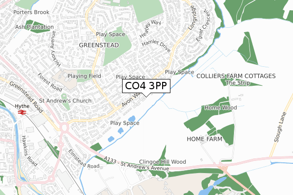 CO4 3PP map - small scale - OS Open Zoomstack (Ordnance Survey)
