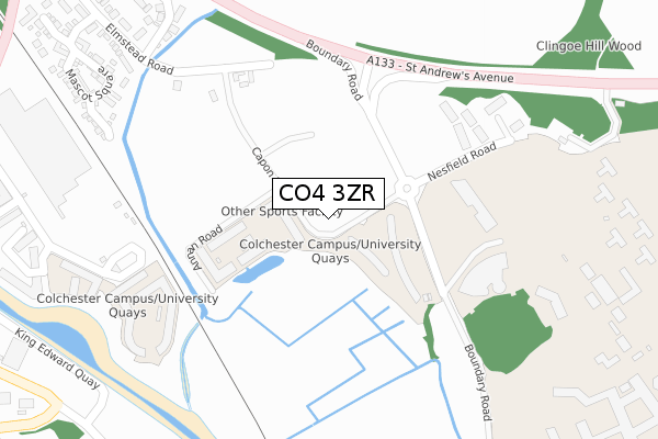 CO4 3ZR map - large scale - OS Open Zoomstack (Ordnance Survey)