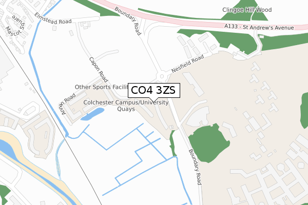 CO4 3ZS map - large scale - OS Open Zoomstack (Ordnance Survey)