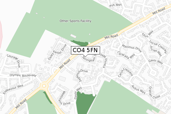 CO4 5FN map - large scale - OS Open Zoomstack (Ordnance Survey)