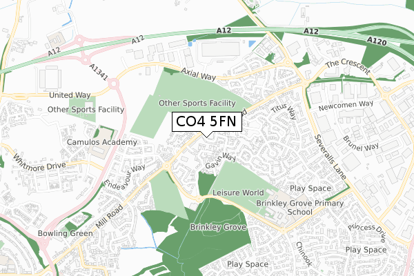 CO4 5FN map - small scale - OS Open Zoomstack (Ordnance Survey)