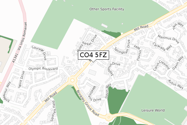 CO4 5FZ map - large scale - OS Open Zoomstack (Ordnance Survey)
