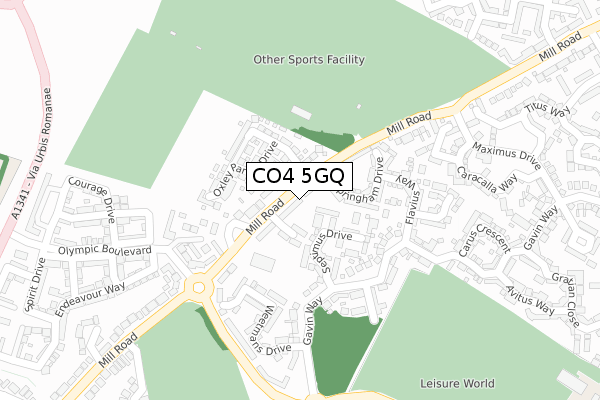 CO4 5GQ map - large scale - OS Open Zoomstack (Ordnance Survey)