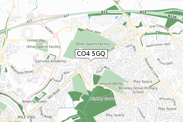 CO4 5GQ map - small scale - OS Open Zoomstack (Ordnance Survey)