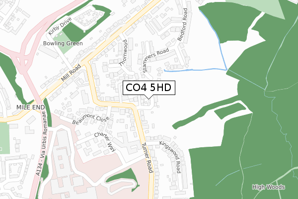 CO4 5HD map - large scale - OS Open Zoomstack (Ordnance Survey)