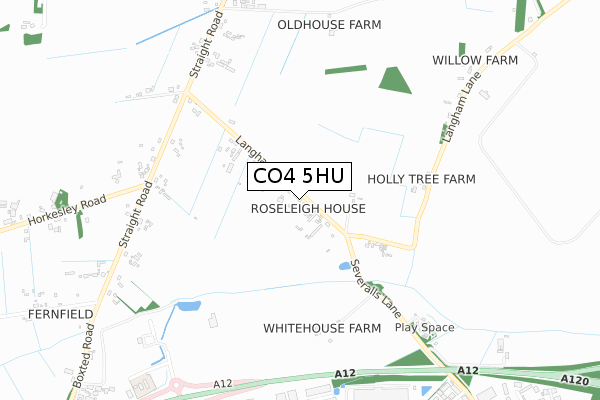 CO4 5HU map - small scale - OS Open Zoomstack (Ordnance Survey)