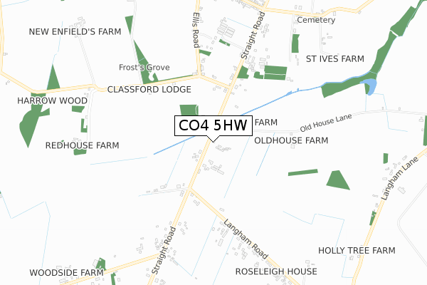 CO4 5HW map - small scale - OS Open Zoomstack (Ordnance Survey)