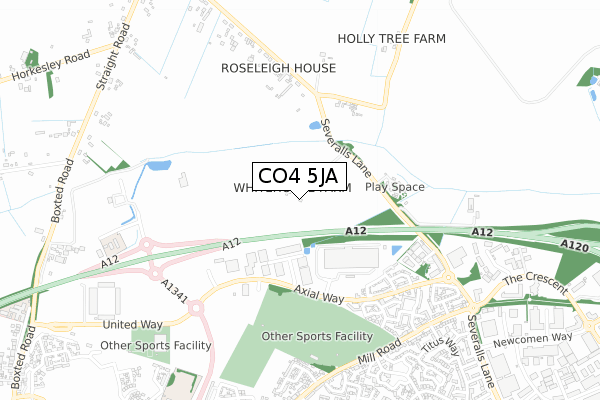 CO4 5JA map - small scale - OS Open Zoomstack (Ordnance Survey)