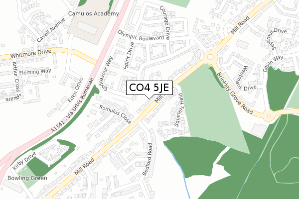 CO4 5JE map - large scale - OS Open Zoomstack (Ordnance Survey)