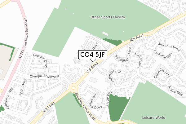 CO4 5JF map - large scale - OS Open Zoomstack (Ordnance Survey)