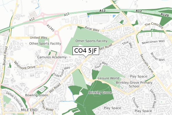 CO4 5JF map - small scale - OS Open Zoomstack (Ordnance Survey)